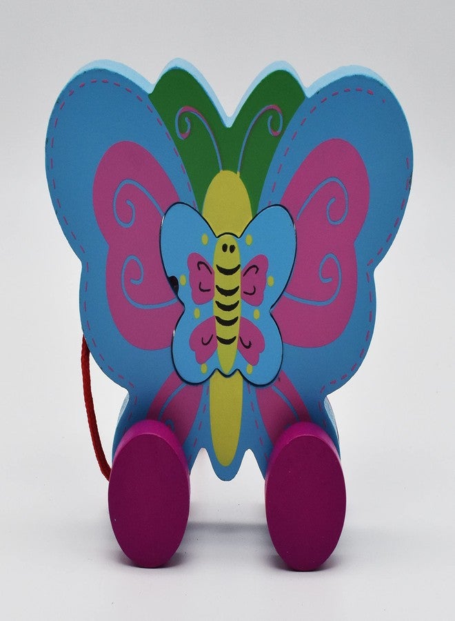 JustHandmade Wooden Animal Pull Along Toy for Kids - Indoor Game (Butterfly) - Image 3